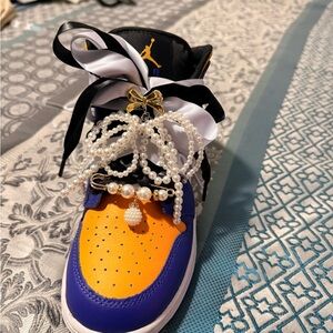 Jordan Kids Sneakers in Vibrant Purple, Gold, and White